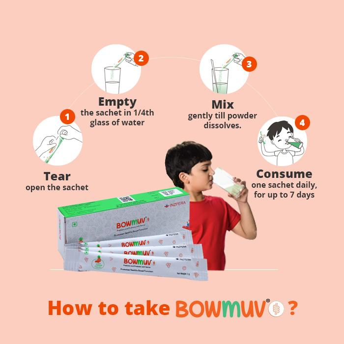 Bowmuv (Pack of 7 sachets) Constipation in children treatment > Stool softener for kids > Kids constipation quick relief > Kids constipation medicine Inzpera Store