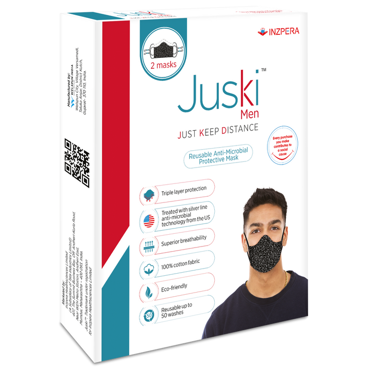 Juski Washable and Reusable Face Mask for Men with Adjustable Ear Loop - 2 Pcs - Inzpera Healthsciences