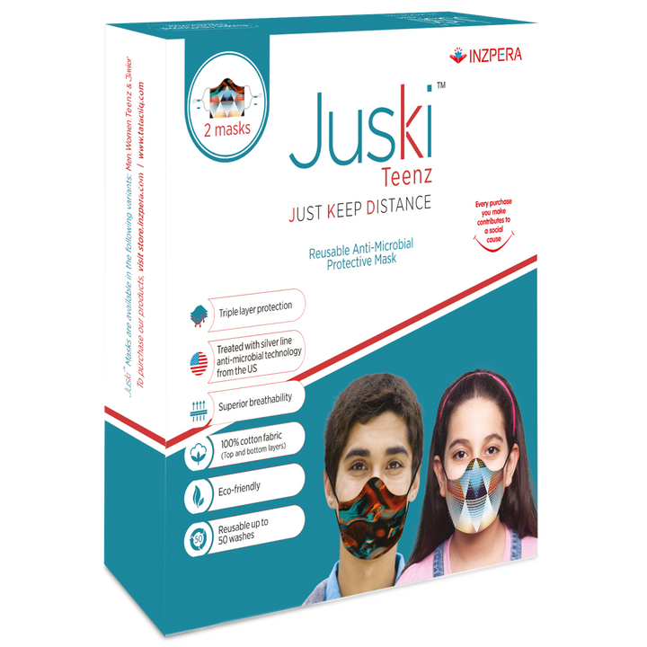 Juski Unisex Washable And Reusable Face Mask For Youth With Adjustable Ear Loop And Floral Print - 2 Pcs - Inzpera Healthsciences