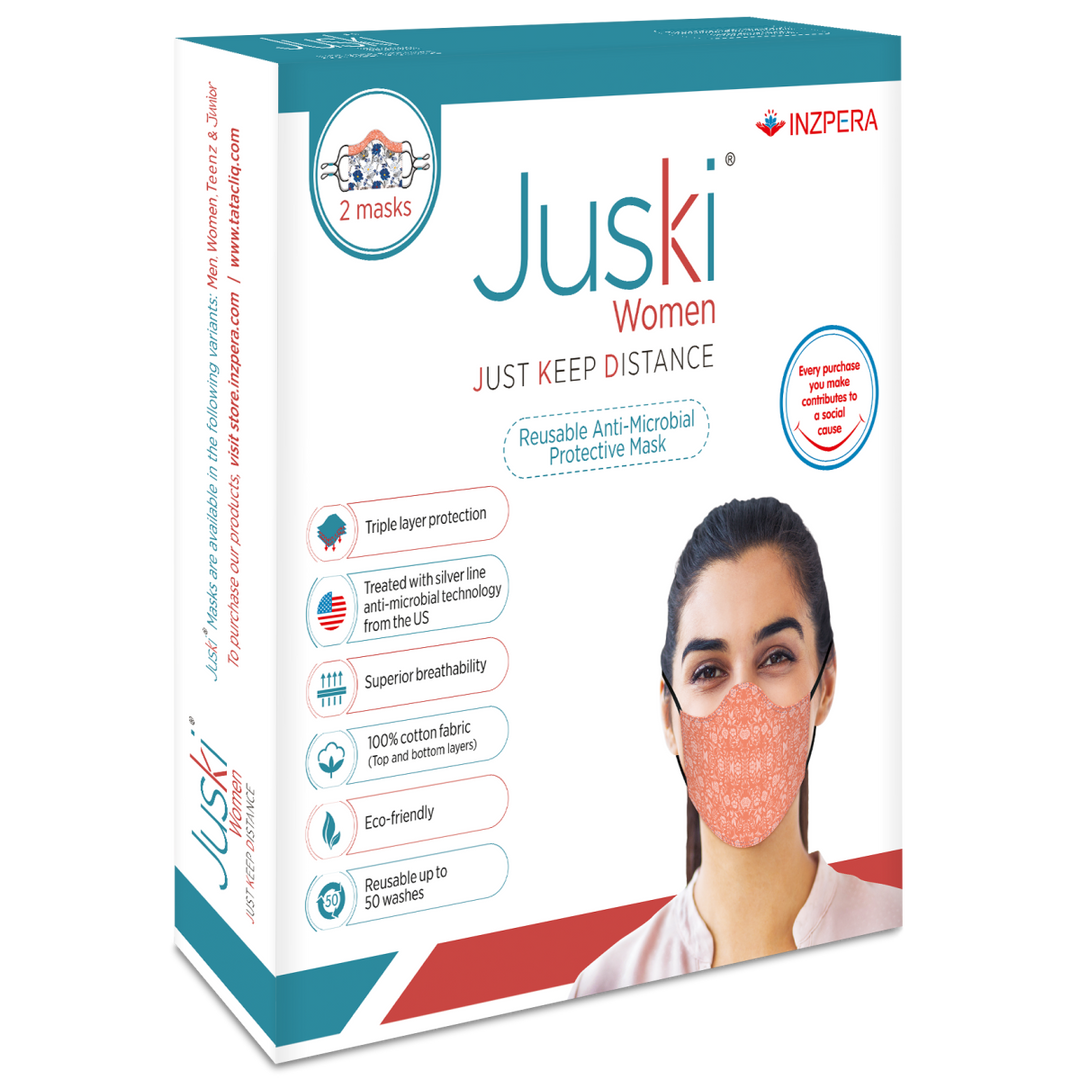 Juski Washable and Reusable Face Mask for Women with Adjustable Ear Loop and Nature Print - 2 Pcs - Inzpera Healthsciences