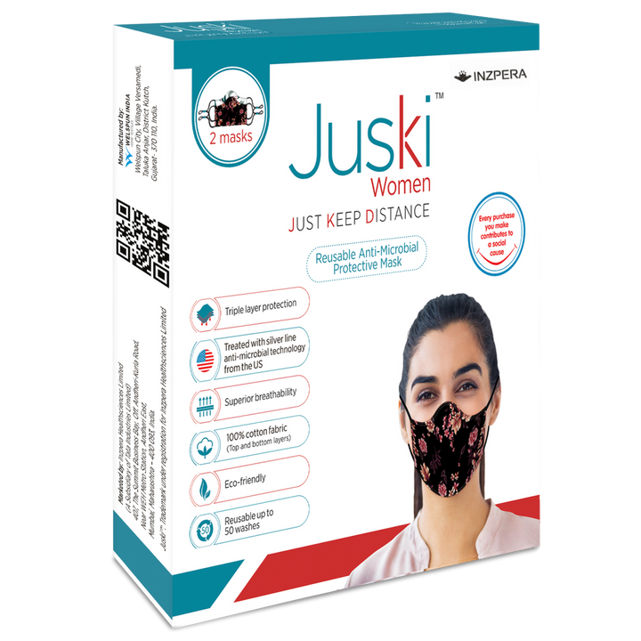 Juski Washable And Reusable Face Mask For Women (2 Pcs) - Inzpera Healthsciences