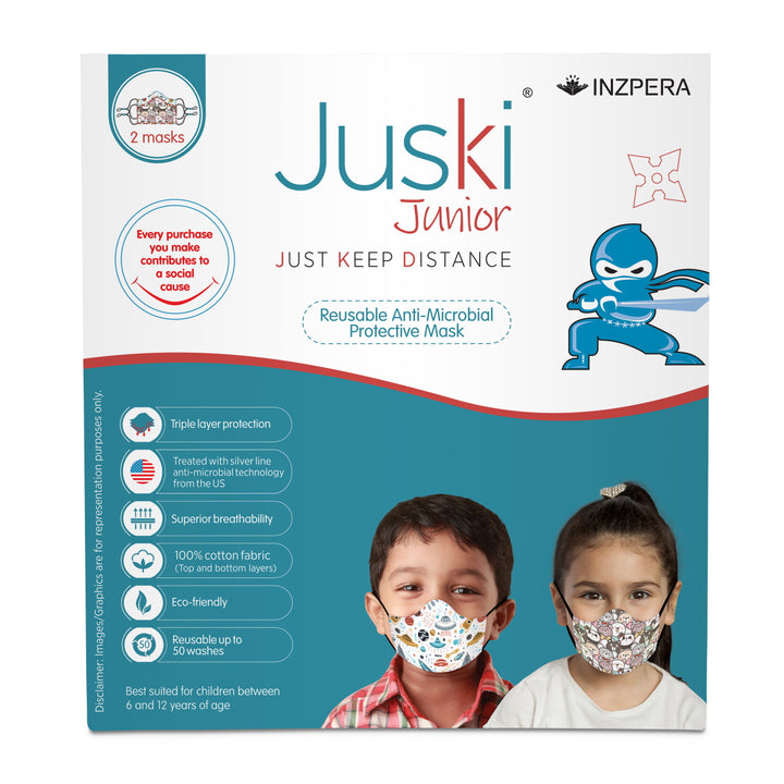 Juski Junior Washable And Reusable Face Mask For Kids (2 Pcs)