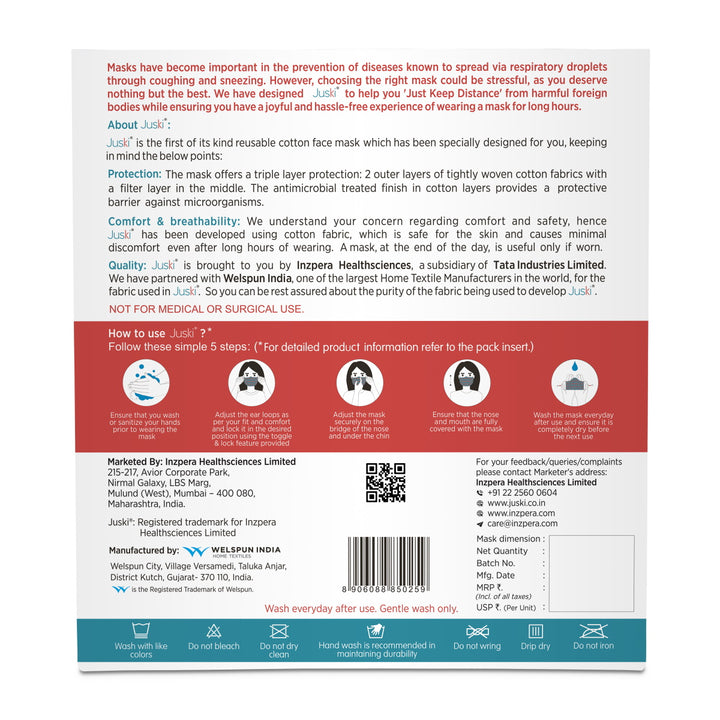 Juski Washable and Reusable Face Mask for Women (2 Pcs) - TUM - Inzpera Healthsciences